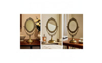 Vintage Brass Mirror with Pedestal Base Ornate Oval Vanity Mirror with Stand Gold-Toned Adjustable for Dressing Table, Bedroom