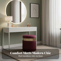 Round Tassel Footstool Nordic Style Upholstered Round Stool Breathable Textile Tasseled Vanity Seat for Bedroom