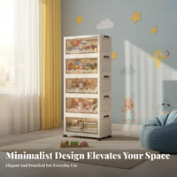 Wheeled Organizer with Doors Multi-Tier Household Storage Magnetic Door Closure