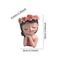 Decorative Female Bust Holder Hand-Painted Resin Bust with Flower Crown Exquisite Face Vase Handmade for Shelf