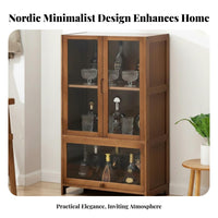 Beverage Bar Cabinet Large Capacity Spirits Storage Cabinet Modern Beverage Display Rack Sturdy Bamboo Construction Transparent Acrylic Doors Suitable for Entertainers Homeowners Living Room Kitchen