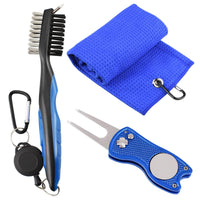 Golf Towel Brush Set 3-Piece Golf Club Cleaning Kit Metal Divot Tool for Golfers