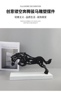 北欧创意镂空奔腾骏马动物雕塑摆件客厅玄关书房酒店软装家居饰品