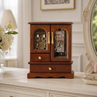 Jewelry Organizer with Drawers Wood-Grain Desktop Jewelry Chest Vintage-Style Wooden Desk Organizer with Drawers for Vanity, Dresser, Bedside Table