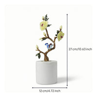 Bird Sculpture with Flower Branch Enamel-Style Flower Branch Bird Sculpture of Nature-Themed Tabletop Ornament with Base for Art Lovers, Display Shelf
