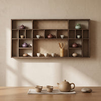 Tea-Room Display Rack Woven Rattan-Style Wooden Display Shelf Space-Saving