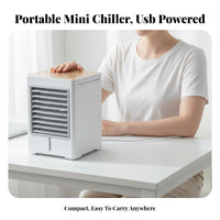 Desktop Air Chiller Mist Humidifier Desktop Cooling Fan Triple Wind Settings Mini Water-Cooling Chiller for Students, Office Workers, Desk