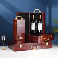 Wooden Wine Gift Box for Single or Double Bottles, with Polka Dot Paper Bag, Wholesale