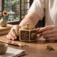 Hexagonal Teapot Curved Spout Brass Teapot Rounded Handle Decorative Tea Kettle for Indoor Display