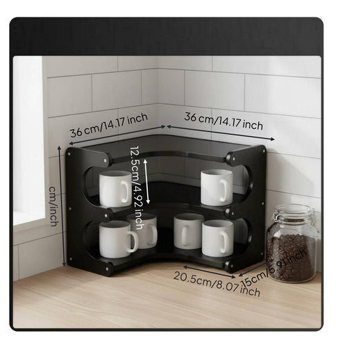 Black Corner Organizer Rack Stable Structure 2-Tier Countertop Shelf Heavy Duty