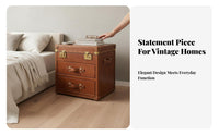 Suitcasedesign End Table Vintage Design Bedside Nightstand Distressed Finish With Drawer and Cabinet for Adults, Bedroom, Office