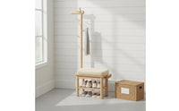 Multi-Functional Design Hall Tree with Shoe Storage Solid Wood Wooden Deer Coat Rack Bench Cushioned Seat for Mudroom