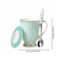 Vintage Ceramic Tea Cup Aesthetic Drinkware coffee Mug with lid and Spoon