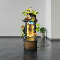 Rockery Water Feature Handcrafted Floor Standing Indoor Fountain with LED Lights Resin Material Suitable for Feng Shui Enthusiasts Business Owners Home Decoration