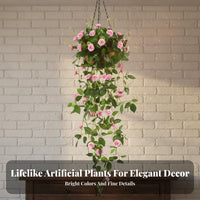 Ready to Hang Artificial Hanging Flower Realistic Look Fake Hanging Basket Plant Real Looking Faux Trailing Flower Vine Low Maintenance for Business Owners, Garden Enthusiasts, Indoor, Balcony, Restaurant, Wedding