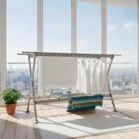 Space Saving Foldable Clothes Drying Rack Heavy Duty Freestanding Clothes Horse Easy Assembly Extendable Garment Rack Large Capacity for Balcony, Indoor, Outdoor