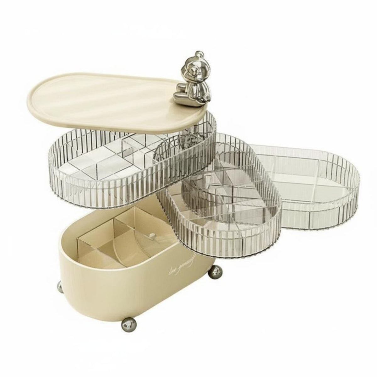 Rotatable Design four-tier Rotating Organizer Compartmentalized four-tier Rotating Storage Case Space-Saving Jewelry Box Multi-Functional for Women, young women, Students, Desktop, Dressing Table, Bedroom, Dorm Room