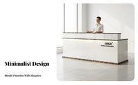 Modern Reception Desk Minimalist Front Desk Counter Checkout Area Varnish Ed Finish Sturdy Construction Secure Storage Suitable for Business Owners Lobby Retail Store Corporate Workplace