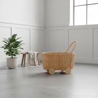 Rattan Toy Cart Handwoven Toy Storage Push Cart Lightweight for Playroom