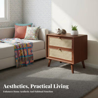 Rattan Drawer Nightstand Nordic aesthetic Rattan-Front End Table for Renters, Adults