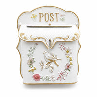 Embossed Floral Bird Mailbox Gold Trim Wall-Mounted Decorative Metal Mailbox