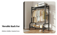 Large Capacity Freestanding Garment Rack with Shelves Stable Design Garment Rack with Shelf Heavy-Duty Freestanding Clothes Hanger Stand Easy Assembly for Students, Homeowners, Bedroom, Dorm Room, Apartment, Entryway