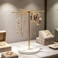 Gold Rotating Jewelry Display Stand for Necklaces, Bracelets, and Earrings