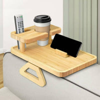 Bamboo Couch Arm Tray Adjustable Width Attach-on Sofa Arm Tray Easy to Clean