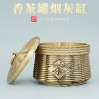 Brass Car Ashtray with Three-dimensional Relief, Chinese Style