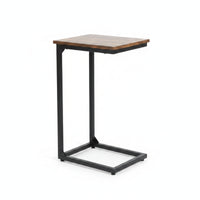 Household Furniture Wood-Grain Rectangular Top C-Shaped Side Table