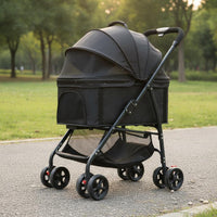 Foldable Pet Stroller Breathable Mesh Window Detachable Pet Carrier Stroller