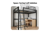 Space-Saving Metal Frame Loft Bed Safety Guardrail Metal Loft Bed Full-Length Guardrails Bedroom Furniture Heavy Duty for Students, Adults, Teens, Dormitory, Dorm Room, Small Apartment