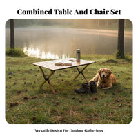 Folding Table and Chair Set Foldable Portable Picnic Set Easy Assembly Portable Camping Table for Picnickers, Families, Travel, Backyard, Beach