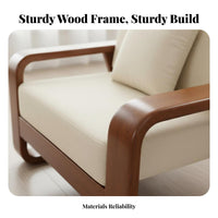 3-Seater Wooden Sofa Solid Wood Frame 3-Seater Sofa Simple Modern Design Living Room Seating for Small Apartment Dwellers, Homeowners, Lounge Area