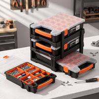 Parts Organizer with Transparent Lid | Portable, Hand-Held, Compartment Box with Handle, for Workshop