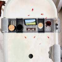 Extendable Bath Tray Water-Resistant Adjustable Bathtub Tray Drainage Holes Non-Slip Bath Shelf