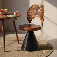Retro Wooden Vanity Chair Backrest Rotating Vanity Chair Upholstered Seat