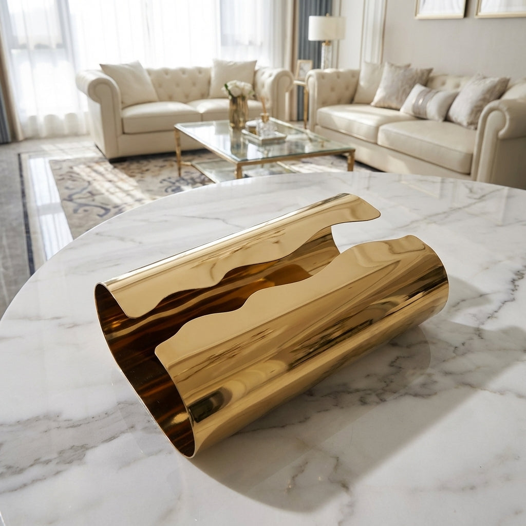 Tissue Box for Modern Home Decor, Stainless Steel Tissue Box Holder with Mirror Finish, Luxury Cover for Home Office, Wavy Slit Wave Design