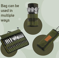 Outdoor Camping Utensil Storage Bag Large Capacity Canvas Hanging Bag Stainless Steel Cutlery Roll