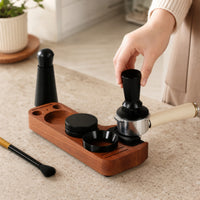 7 Pieces Espresso Organizer with Tools Wooden Coffee Tool Storage Board Compact Pressing Station for Kitchen Counter