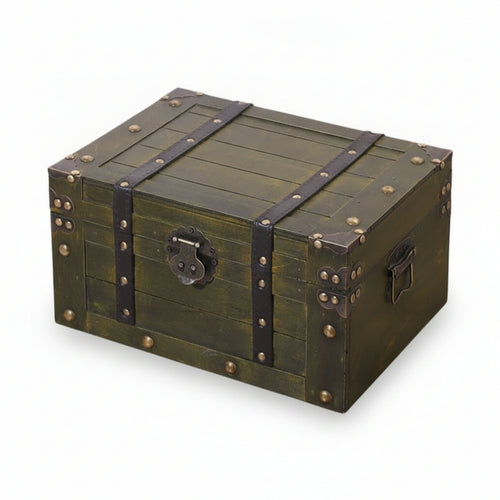 Distressed Green Chest Hinged Lid Storage Box Rustic Storage Trunk Solid Wood Spacious Interior