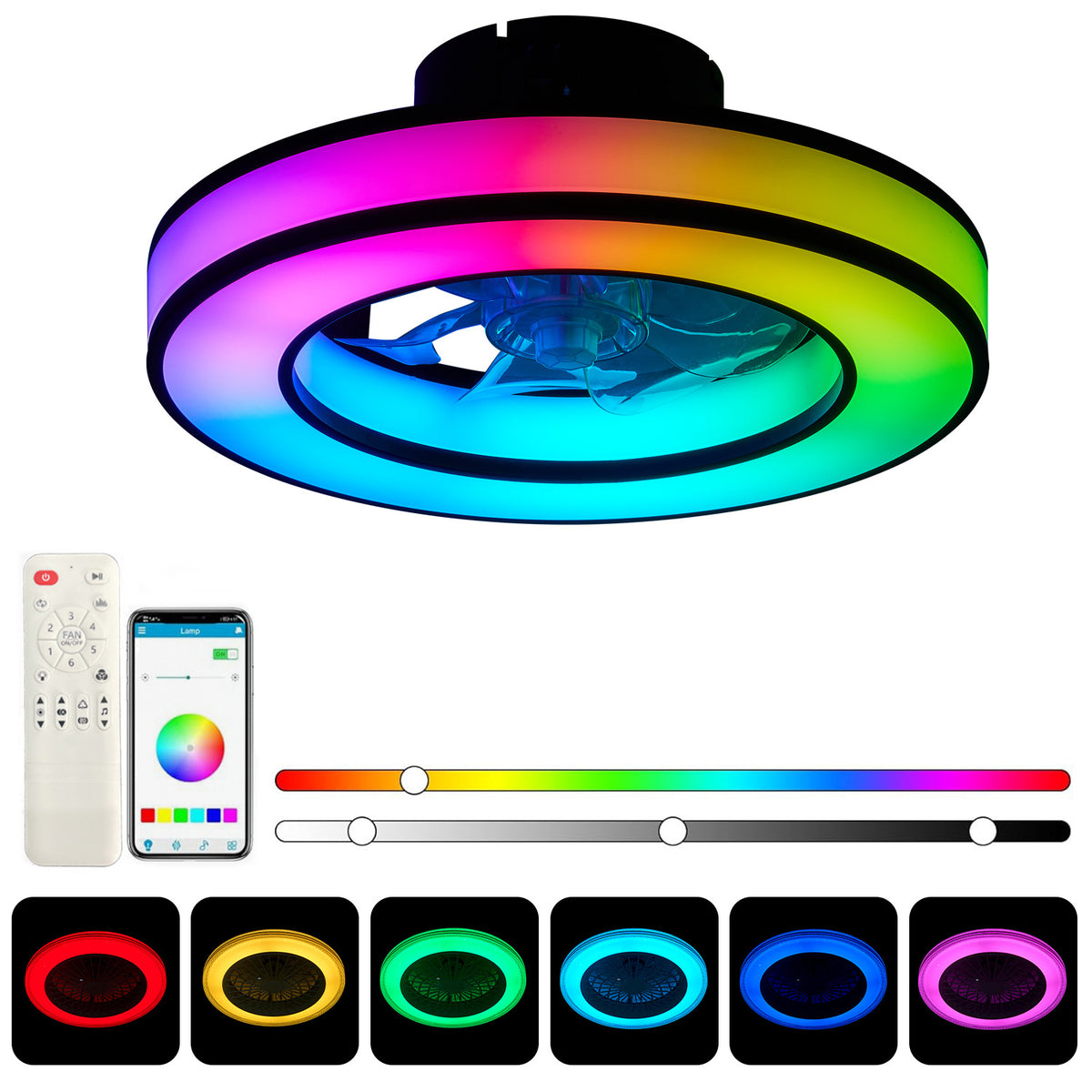 Tuya Smart RGB Ceiling Fan Light with Music Sync, Modern Style