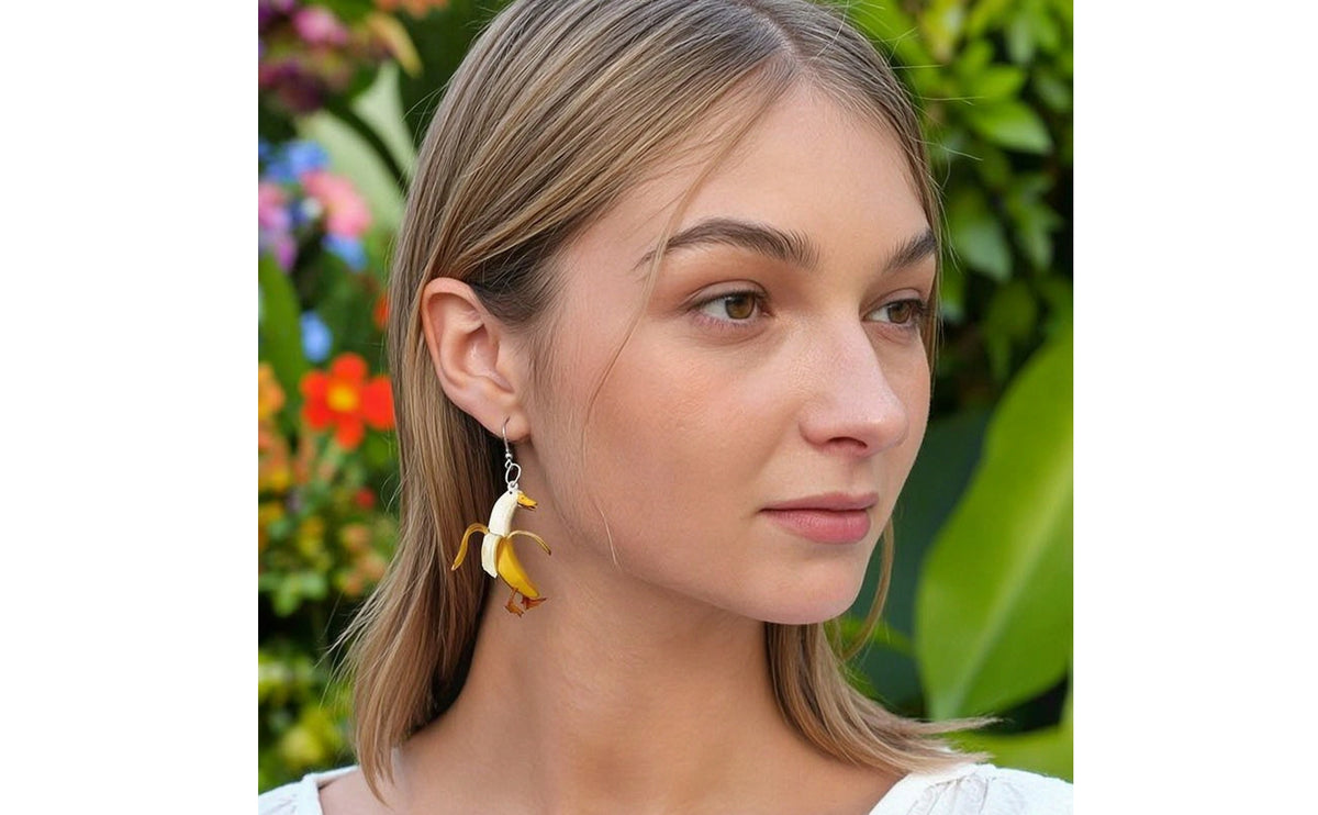 Humorous Fruit Fowl Earrings Double-Sided Duck Earrings Quirky for Women, Teens, Daily Wear, Festivals, Costume Parties