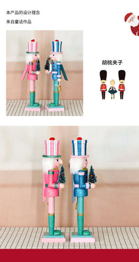 25 New 38CM Glitter Christmas Tree Nutcracker Solid Wood Decorative Puppet Gift Craft Christmas Ornament