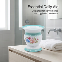 Enamel Spittoon High Foot, Vintage Floral Pattern Chamber Pot with Option, Portable Urinal Pan for Elderly Bedroom
