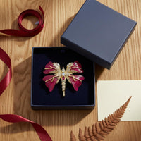 Crystal Butterfly Pin 14K Gold Jeweled Brooch Designer Style Resin Wing Brooch for Women, Parties, Weddings, Formal Events