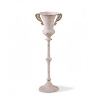 Urn Vase on Stand Distressed Metal Vase with Handles Vintage Design Pedestal Urn for Decorators, Entryways