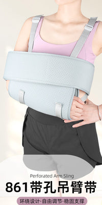 Gray Perforated Arm Sling with Adjustable Support for Forearm and Elbow