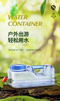 10L PC Short Flat Square Water Bucket with Tap for Outdoor Camping and Car Travel