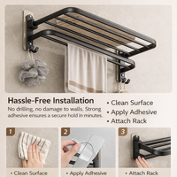 Sink and Washroom Wall-Mounted Rack for Homeowners, Foldable Space Aluminum Bath Towel Holder with No-Drill Mount